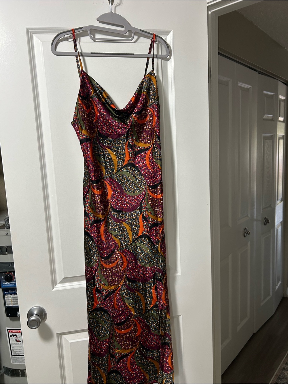 Cowl Neck Slip Dress in Multicolor Paisley